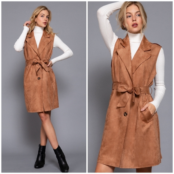 Gorgeous Faux Suede Caramel Longline Oversized Vest - Picture 9 of 9